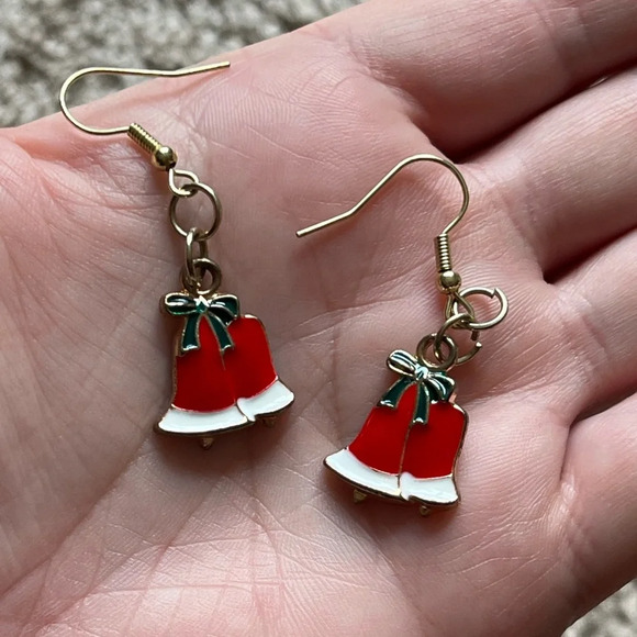 Festive Christmas Bells Dangle Earrings | silver tone - Picture 2 of 4